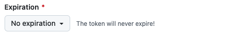 GitHub token expiration settings